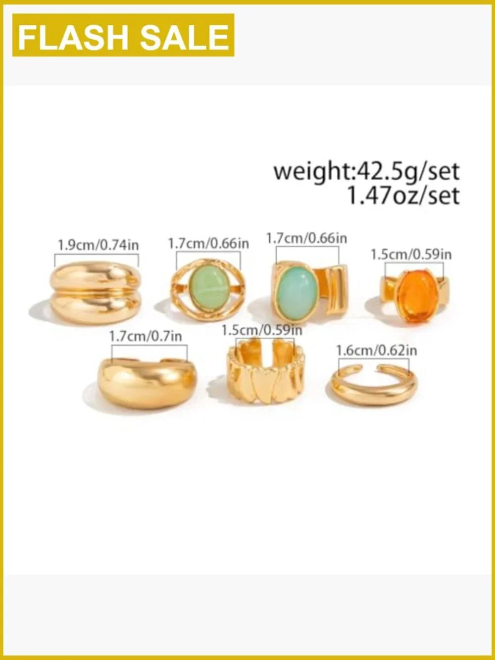 Chunky Stacking Ring Set - 7 Adjustable Rings for Women